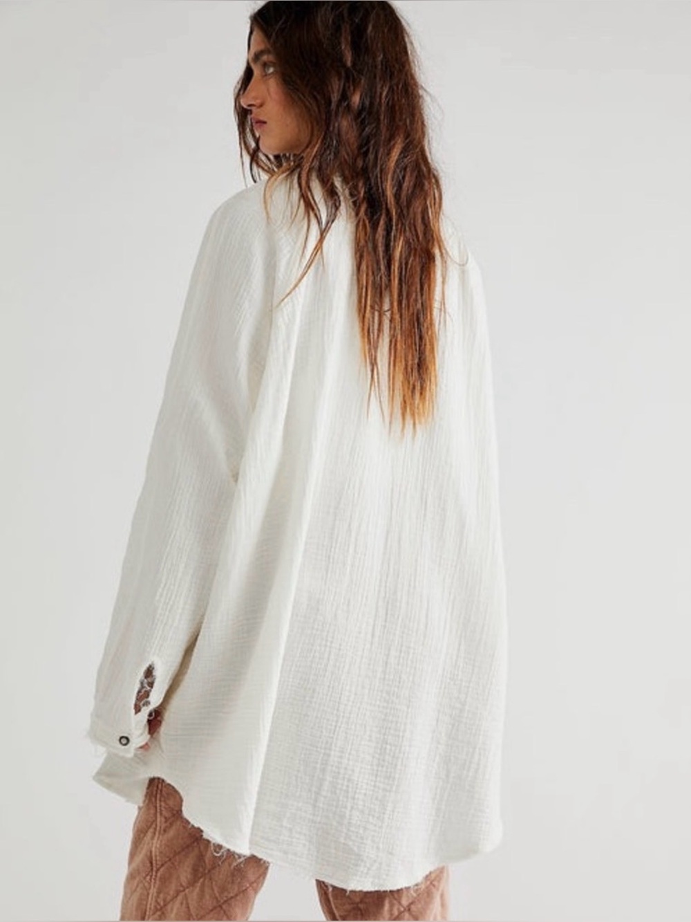 We The Free White Gauze Button-Down distressed Shirt